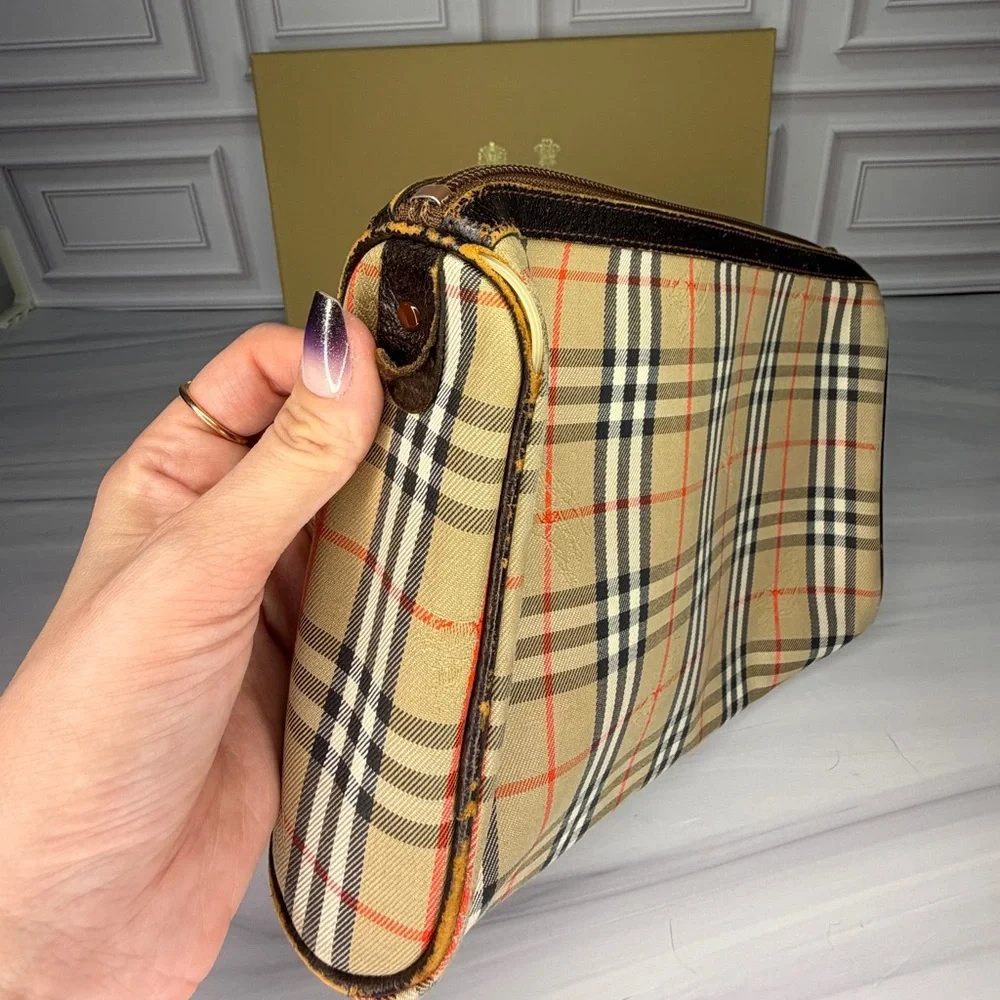 Vintage Burberry Nova Beige Check Canvas Toiletries Pouch | Project Piece w/Box